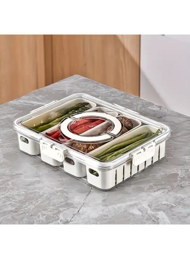 Milky White Plastic Storage Container With Lid Leak Proof Stackable Four Compartments For Kitchen Picnics Outdoor - Image 1